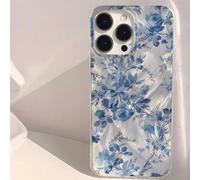 1 pezzo Custodia per telefono con copertura completa effetto piuma, protezione leggera. Disegnata con motivo floreale di peonia blu. Compatibile con Apple 16 Pro Max/17 Promax/Galaxy S24 Ultra 5G,/ Ho