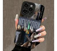1 pezzo Custodia per telefono con copertura completa, stile retrò, con motivo patchwork dell'architettura di New York City e della Statua della Libertà, compatibile con 11/12/13/14/15/16 Pro Max IPhon