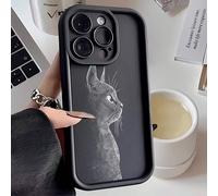 1 pezzo Custodia per telefono con elemento di gatto bianco e nero minimal e carino, con disegno di profilo di gatto bianco carino e personalizzato, stile di schizzo in bianco e nero minimalista e alla