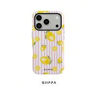 1 pezzo Custodia per telefono con sfondo a righe rosa e bianche e motivo a limoni, compatibile con Phone 17 Pro Max, Phone 16 Pro Max, 15 Pro Max, 14 Pro Max, stile coreano di alta moda e divertente, 