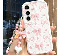 1 pezzo Custodia per telefono con texture crema, guscio trasparente, bordo rialzato anti-caduta, design asimmetrico con fiocco rosa carino e cuore rosa, dipinto UV, stile lussuoso e alla moda, compati