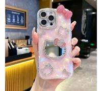 1 pezzo Custodia per telefono creativa e alla moda per ragazze Hello Kitty Sanrio, impermeabile, antiurto, materiale anti-caduta, cuore laser che cambia colore, testa di gatto KT 3D con strass, fiocco