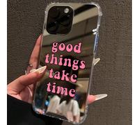 1 pezzo Custodia per telefono in acrilico antiscivolo con specchio e stampa dello slogan "Le cose belle richiedono tempo", compatibile con 16/11/12/13/14/15/15pro/15 Plus/15 Promax/7plus/8plus/X/Xs Ma