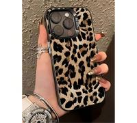 1 pezzo Custodia per telefono in metallo opaco anti-caduta con stampa leopardata nera e dorata, compatibile con iPhone 17, 16, 15, 14, 13, 12, 11 Pro Max, Series, versione internazionale, non la versi