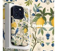 1 pezzo Custodia per telefono in pelle floreale vintage con limone, uccello, mirtillo, verticale, in finta pelle, morbida e anti-caduta, compatibile con Apple 15/15 PLUS/15 PRO/15 PRO MAX, impermeabil