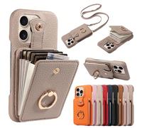 1 pezzo Custodia per telefono in pelle PU con texture litchi, a tracolla, con slot multi-scheda, compatibile con Apple 17 Pro Max/17 Pro/AIR/17/17e/16 Pro Max/16/15/14/13/12/11, 14 Pro, portacarte a f