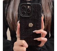 1 pezzo Custodia per telefono in pizzo nero compatibile con Ip13/11/12/13/14/15/16/17, 16 Pro Max, con copertura per cellulare in metallo lucido a forma di camelia, antiurto per 17 Pro Max, custodia p