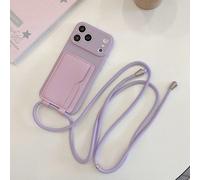 1 pezzo Custodia per telefono in TPU con bordo dritto di colore viola + Portacarte da spalla con cordino viola, adatto per uso quotidiano da donna, compatibile con iPhone 17 Air/17 Pro Max/17/16E/15/1