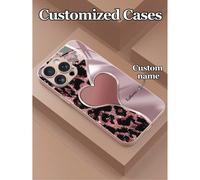 1 pezzo Custodia per telefono in vetro temperato personalizzabile con design a cuore rosa e stampa leopardata, compatibile con iPhone 17 ProMax/17AIR/16 ProMax/15 Pro/14 Plus/13 Pro/12 Pro Max/11/Xs M