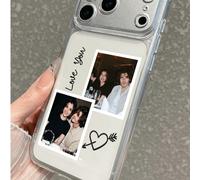 1 pezzo Custodia per telefono personalizzata antishock con icona a forma di cuore e testo "Ti amo", cover protettiva trasparente per telefono, possibilità di caricare 2 foto esclusive, crea un design
