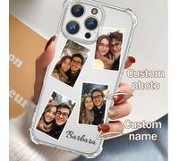 1 pezzo Custodia per telefono personalizzata con foto e nome, cover trasparente minimalista e antiurto compatibile con iPhone11/12/13/14/15/16/16pro/16plus/16promax/17/17air/17pro/17promax, 9A/S24/S25