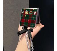 1 pezzo Custodia pieghevole per telefono in materiale PC opaco, con elementi a griglia a righe rosse e verdi, di aspetto natalizio, con braccialetto coordinato dello stesso colore, per proteggere e pr