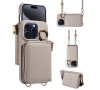 1 pezzo Custodia portafoglio multifunzionale con cerniera e slot per schede, compatibile con 17 Pro Max/17 Pro/17/Air/16 Pro Max/16/15/14/13/12/11, serie A16, in pelle PU effetto litchi, protezione an