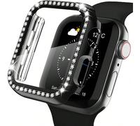 1 pezzo Custodia protettiva in vetro temperato ultra sottile decorata con strass, unisex, nera, compatibile con Apple Watch 38/40/41/42/44/45/46/49mm, compatibile con Apple Watch Series Ultra/SE/11/10