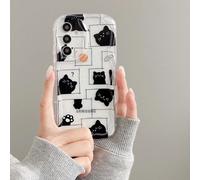 1 pezzo Custodia protettiva morbida per telefono con texture cremosa e patchwork gatto nero, forma asimmetrica, adatta per serie Android inclusi S26U/S25/S24/S23/S22, A57/37/56/36/26/27/17/16/15, Note