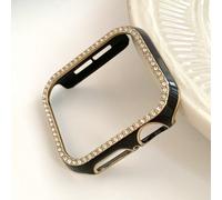 1 pezzo Custodia protettiva nera lucida decorata con strass, con cornice incisa al laser anti-caduta, adatta per Apple Watch 40/41/42/44/45/46/49mm, compatibile con Apple Watch Series Ultra/SE/11/10/9