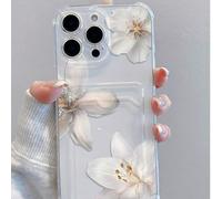 1 pezzo Custodia protettiva per telefono con slot per carte, trasparente e anti-caduta, materiale TPU, con motivo a tre gigli bianchi, può essere regalata come regalo per le vacanze, compatibile con t