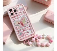 1 pezzo Custodia protettiva per telefono in TPU con graffiti, plaid e farfalla, con accessorio braccialetto rimovibile a fiocco, adatta per uso quotidiano da ragazze, compatibile con 17/17Pro/17Air/17