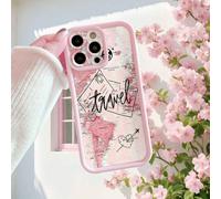 1 pezzo Custodia protettiva per telefono in TPU rosa spesso, con motivo a forma di cuore e mappa alla moda, adatta per uso quotidiano da parte delle ragazze, compatibile con 17 Air/17 Pro/17 Pro Max/1