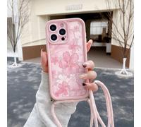 1 pezzo Custodia protettiva per telefono spessa e antiurto, in stile moda, con corda di lino rosa e bianco e motivo a fiori di pesco dipinto a olio, adatta per iPhone 17/17 Pro/17 Pro Max/17 Air/16/11