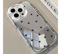 1 pezzo Custodia protettiva per trucco a specchio a colore crema con motivo a cuore, compatibile con iPhone 11 Pro Max/12/13/14/14Plus/15/15Plus/16/16Plus, antiurto, impermeabile, anti-caduta, resiste