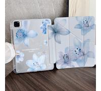 1 pezzo Custodia protettiva tripla pieghevole per tablet con motivo di gigli e orchidee azzurro chiaro "Tutto accade per una ragione" con slot per matita, compatibile con iPad 10.9/10.2/Air 5/Pro11/10
