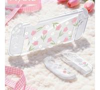 1 pezzo Custodia protettiva ultra sottile in TPU trasparente con motivo a tulipano rosa compatibile con Switch OLED/Switch/Switch Lite/New Switch 2 (2025) - Supporta il design per il docking, non è ne
