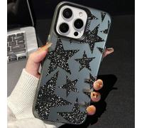1 pezzo Custodia telefonica di moda in TPU nero opaco con elementi a forma di stella, compatibile con iPhone 17/16 Pro Max/15 Plus/14 Pro, stile Y2K dolce e cool, con stampa glitterata a stelle, coper