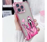 1 pezzo Custodia telefonica in TPU con teschio Ghostface rosa, placcata, con airbag antiurto e TPU trasparente rinforzato, compatibile con Apple 17Air/17promax, 16prmax/16pro/16/13promax/12promax11, 1