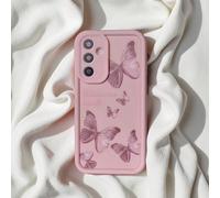 1 pezzo Custodia telefonica morbida, minimalista e carina con elementi di farfalla rosa pastello e testo in inglese, design a cornice per obiettivo rosa opaco, protezione completa, compatibile con Sam