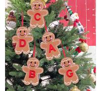 1 pezzo Decorazione a forma di omino di pan di zenzero con ricamo di iniziali inglesi, decorazione per albero, regalo di famiglia - Classica decorazione natalizia per albero e camino, ornamento per fe