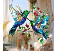 1 pezzo Decorazione acrilica piatta 2D a forma di colibrì e frutto rosso alimentata a energia solare - Ornamento attraente per finestre, pareti e spazi all'aperto | Regalo ideale per signore, per il r