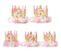 1 pezzo, decorazione cappello di compleanno per bambini da 1-5 anni, corona rosa oro e rosa per la prima volta, tiara da principessa per feste, decorazione fotografica, cappelli di compleanno per fest