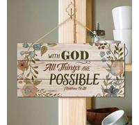 1 pezzo Decorazione da appendere a parete in legno con il motto "Con Dio tutto è possibile", segno da appendere in legno, decorazione da appendere a parete per casa, ingresso, decorazione per parete, 