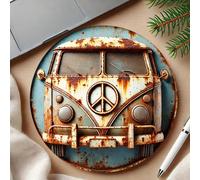 1 pezzo Decorazione da parete in ferro da 20 cm con segno di pace e auto vintage campeggio, targa metallica rustica da appendere per casa, ufficio, regali festivi, posizione casuale dei fori 8*8 polli