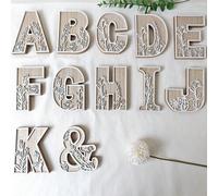 1 pezzo Decorazione da parete in legno con incisione floreale e alfabeto, arredo scolastico, 26 lettere dell'alfabeto inglese mix and match, decorazione per pareti, matrimonio, feste, vacanze, Natale 