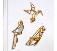 1 pezzo Decorazione da parete in resina creativa dorata con passero e cavalletta, con inserto in specchio - un elemento da collezione indispensabile per gli amanti degli uccelli e una decorazione arti