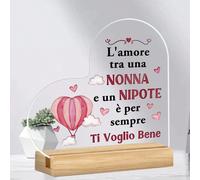 1 pezzo Decorazione da tavolo a forma di cuore in acrilico e base in legno, "Ti voglio bene Nonno/Nonna oggi, domani e per sempre", decorazione da scrivania per casa, fattoria, camino, soggiorno, rega