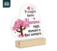1 pezzo Decorazione da tavolo in acrilico a forma di cuore con base in legno, "A mia madre, non dimenticare mai che ti amo, la vita è fatta di momenti belli e brutti", decorazione da scrivania per cas