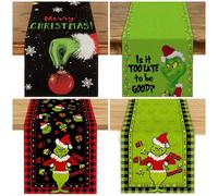 1 pezzo Decorazione da tavolo natalizia a tema Grinch, Tappeto da tavola stampato con il mostro verde peloso di Grinch di dimensioni 83 x 183 cm, Tovaglia natalizia, Tessuto decorativo da tavolo, Orna