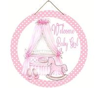 1 pezzo Decorazione in legno per festa di bambini, logo di benvenuto per annuncio sesso, facile da appendere, decorazione a tema orsetto con palloncini rosa, perfetto per il primo compleanno e baby sh