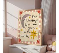 1 pezzo Decorazione per camera dei bambini cartellone colorato dipinto a mano, Tema "Sei venuto in questo mondo, la vita è così bella", Adatto per decorazione accanto al letto, Decorazione per camera 