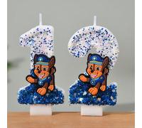1 pezzo Decorazione per festa di compleanno a tema Paw Patrol blu con motivo di Chase, candeline a forma di numeri blu da 0 a 9, decorazione per torta, candeline di compleanno creative blu glitterate,