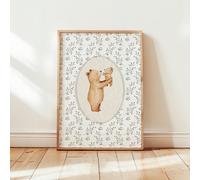 1 pezzo Decorazione per la camera del bambino, stampe vintage della mamma orso e del cucciolo d'orso per la stanza dei bambini, dolce decorazione floreale per la stanza dei bambini, arte per la stanza