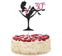1 pezzo Decorazione per torta da 30 anni, ragazza seduta, decorazione per torta di compleanno, con glitter, tacco alto, decorazione per torta per la festa di Lady Spa Bachelorette, tema rosa