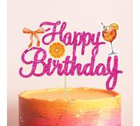 1 pezzo Decorazione per torta di compleanno con glitter rosso rosa, fiocco arancione e drink cocktail agli agrumi, decorazione dolce stile Y2K estiva per festa di compleanno, adatta per donne, ragazze