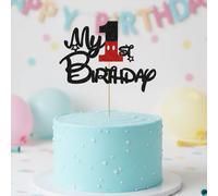 1 pezzo Decorazione per torta di compleanno del 1° anno di vita a tema topolino nero e rosso glitterato, decorazione per torta di compleanno del primo anno di vita del bambino, accessori per festa di 