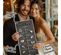 1 pezzo Decorazione personalizzata della linea temporale della storia d'amore - Stili orizzontali e verticali disponibili - Regalo di anniversario in legno personalizzato con nomi, testo, data e icone