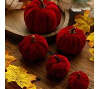 1 pezzo Decorazione zucca in velluto di poliestere rosso vino, ornamenti per il raccolto autunnale del Ringraziamento, set di zucche artificiali per la casa e il tavolo, accessori stagionali festivi 1