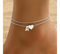 1 pezzo della moda , Elegante Signora , Hot sell , Cavigliera doppio strato di lettere d'amore argento 26 L,M,S,H,A,T,O,X,B,C,D,E,F,G,I,J,K,N,P,Q,R,U,V,W,Y,ZRame